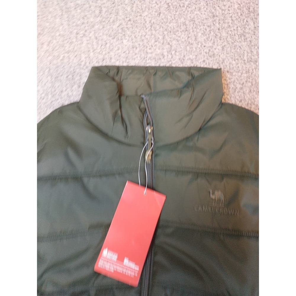 Camel Crown Mens Puffer Vest Medium Olive Green Quilted Full Zip Stand Collar - Picture 4 of 13